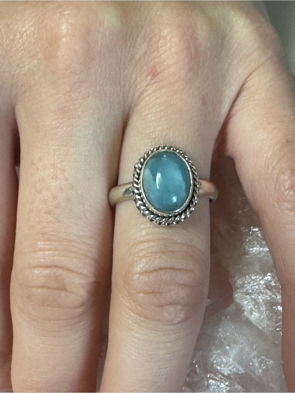 Larimar Sterling Silver Rope-Detail Ring - Size 7